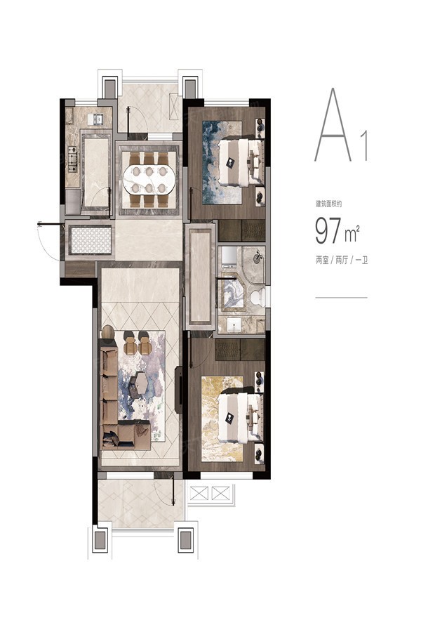 户型图:A1户型97平