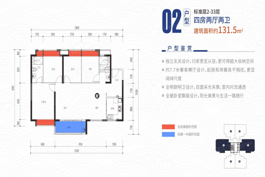 看金地·格林公馆02户型131.5㎡4房2厅2卫样板房！足不出户轻松选新家！