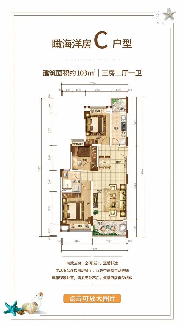 户型图:瞰海洋房C户型