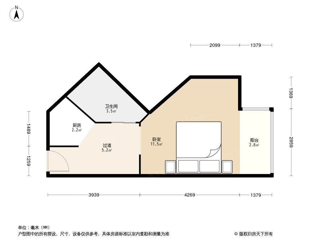 朝阳工体泰悦豪庭60.46平方米 1室1厅1卫