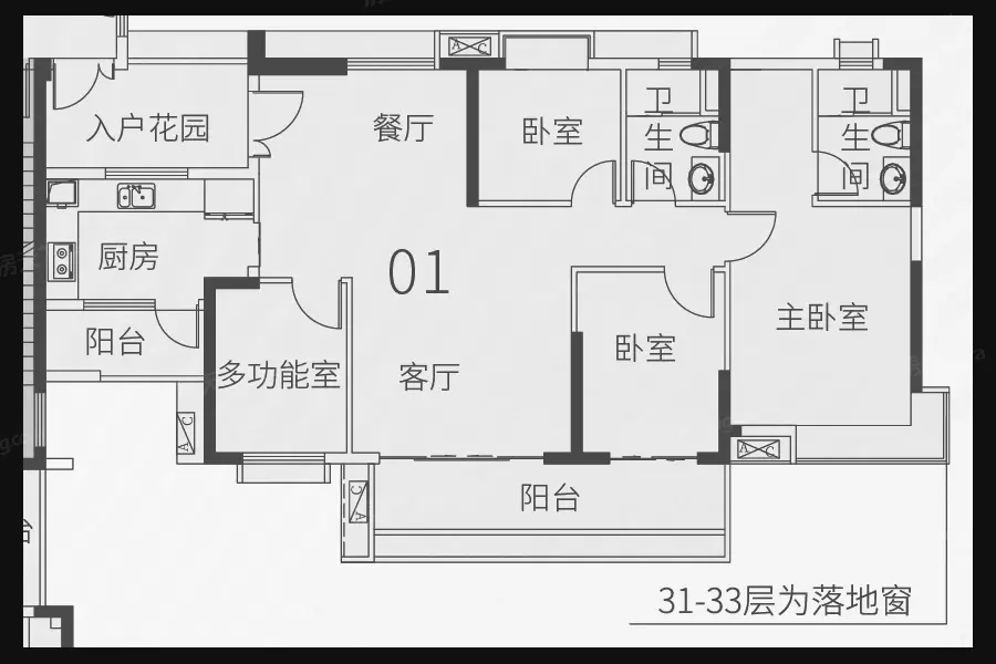 户型解析:各个空间户型方正,方便室内家具布置;全明户型,各部分空间