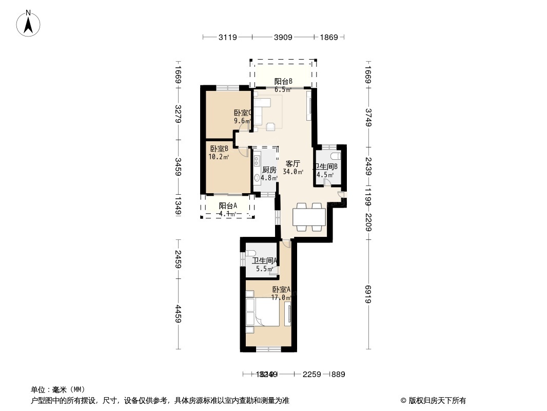 洪山华腾园129平3室2厅2卫南北通透简装*出租