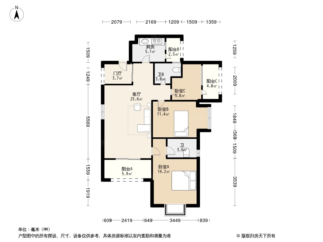 合租:次卧天府新区麓山海昌天澜96.02平方米 3室2厅2卫