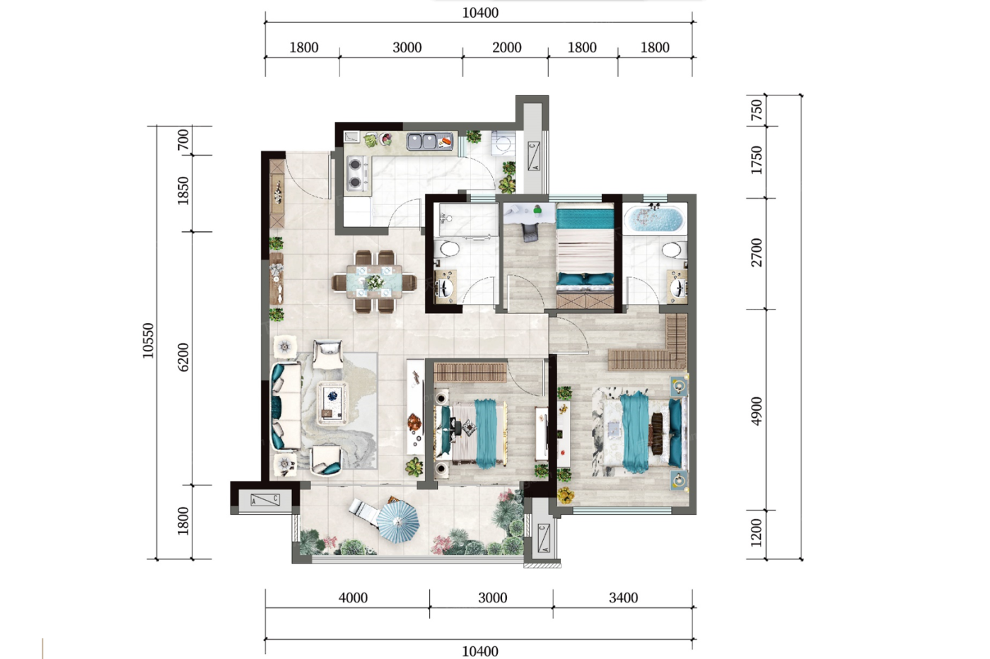 各个空间户型方正,方便室内家具布置;全明通透户型,居住舒适度较高