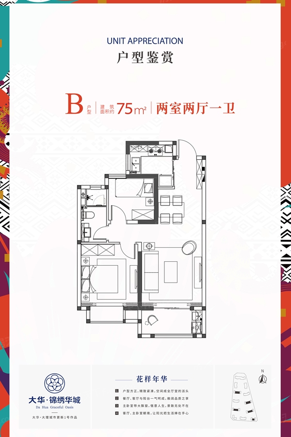 户型图:B户型-75平