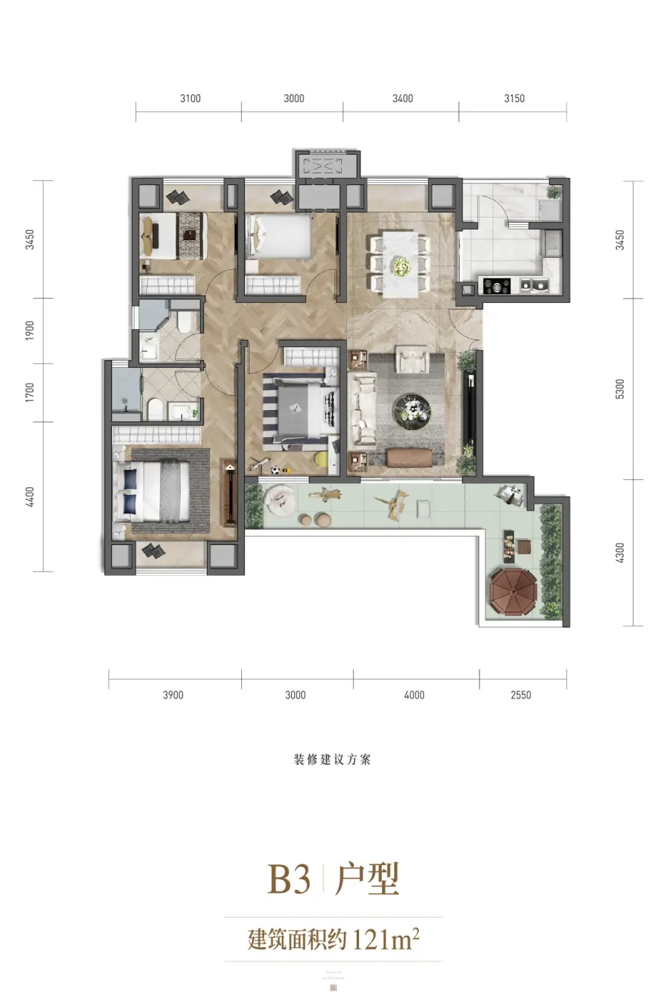 户型图:b3户型标尺放大版