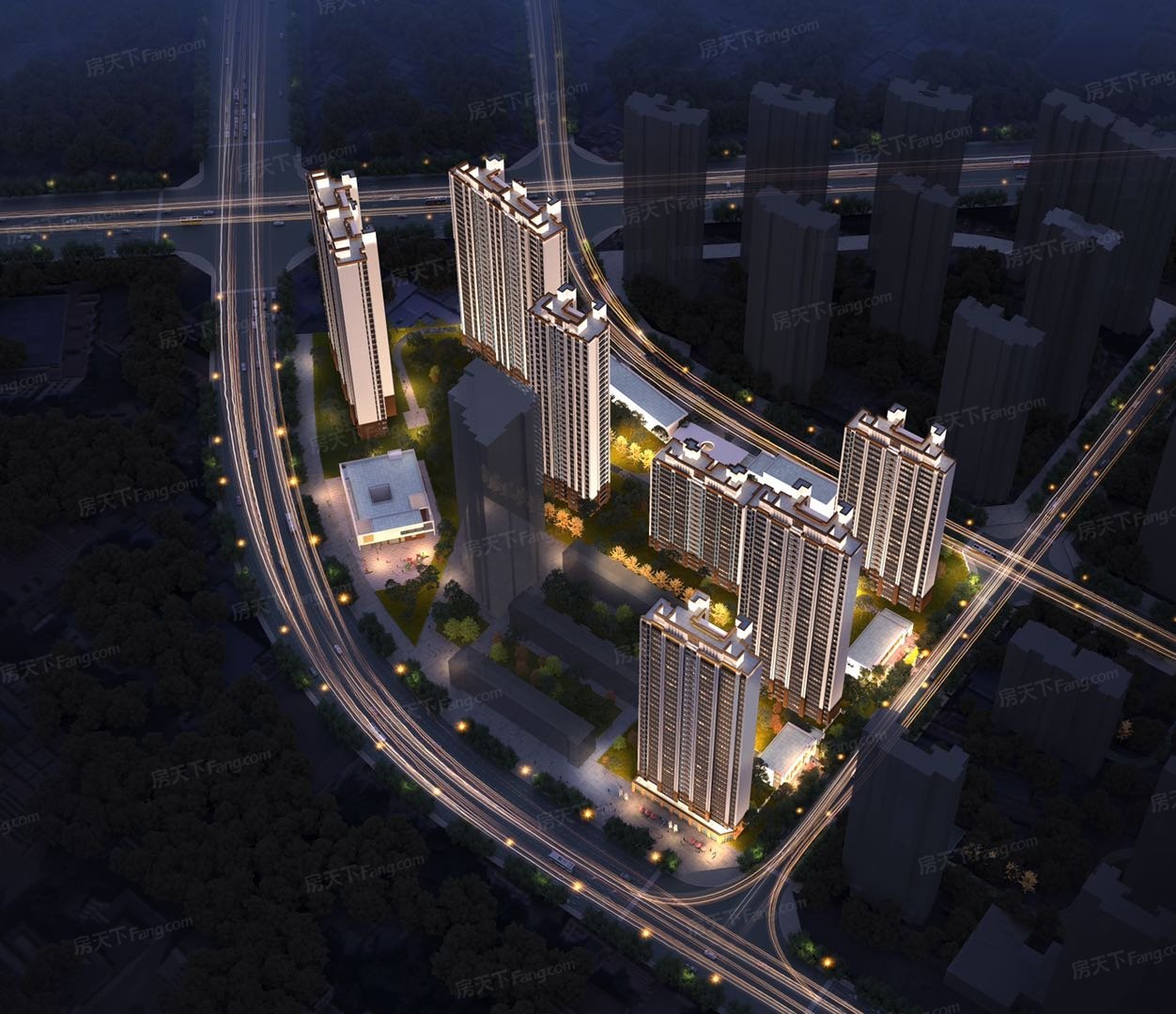 效果图:夜晚鸟瞰图