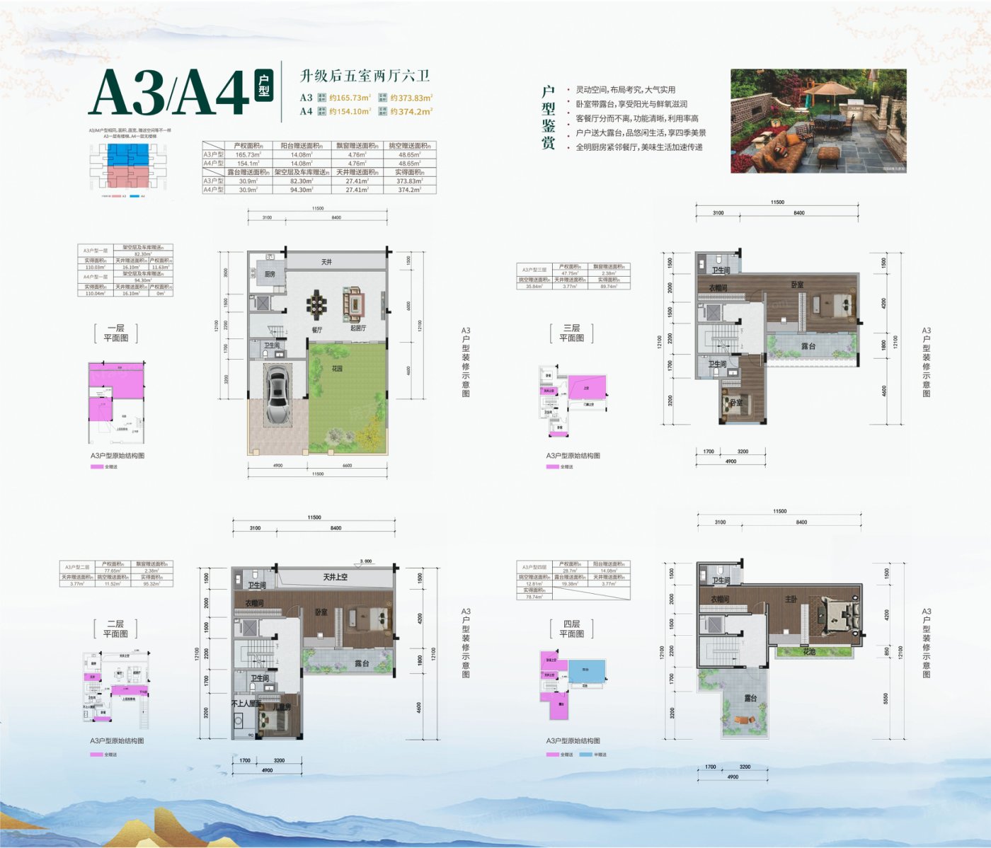 中铁国际生态城·白晶谷·逸景湾户型类别:0居,3居,4居,5居户型面积