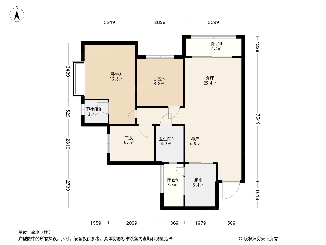 荣昌金科·礼悦东方户型类别:2户型面积:95.00平方米-95.