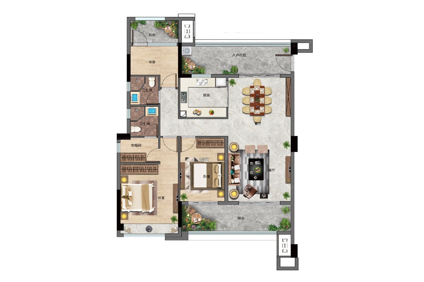 户型图:建面约128㎡户型