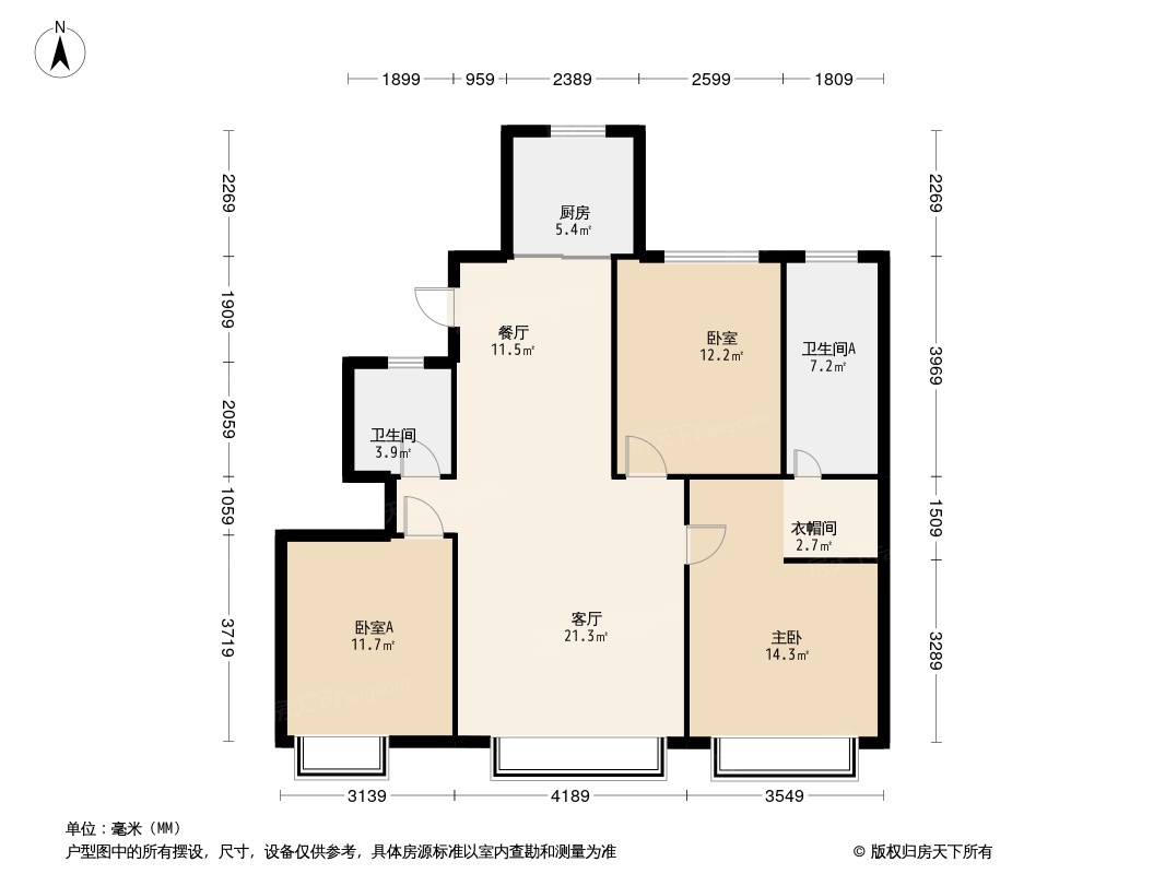 00平方米      户型举例:青阳华府3居室户型图(查