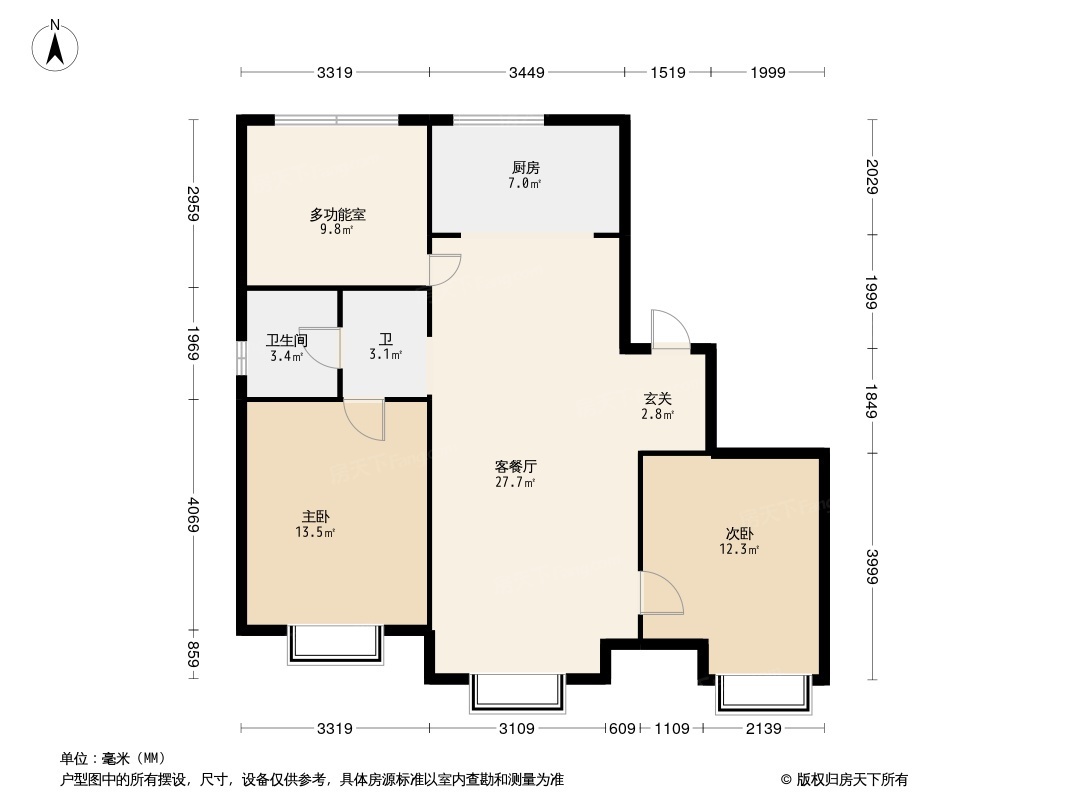 户型图:88平米户型图