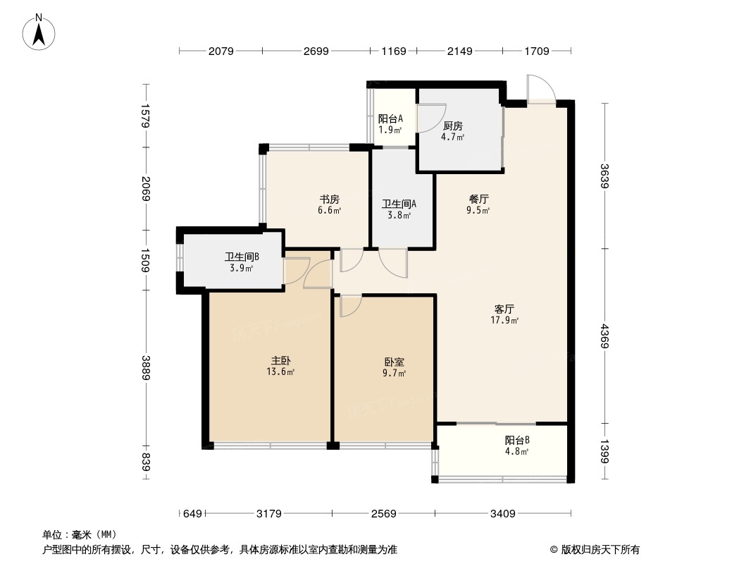 00平方米      户型举例:龙光玖悦台3居室户型图(查