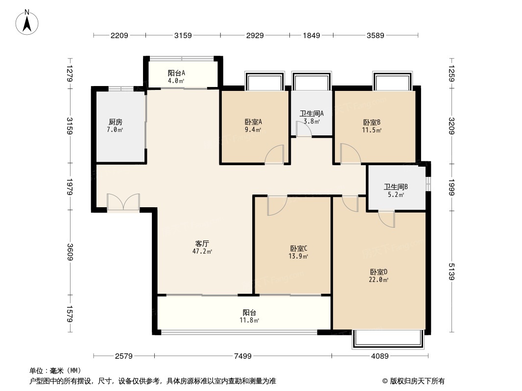 龙湖首开·云峰原著户型类别:4户型面积:131.00平方米-143.