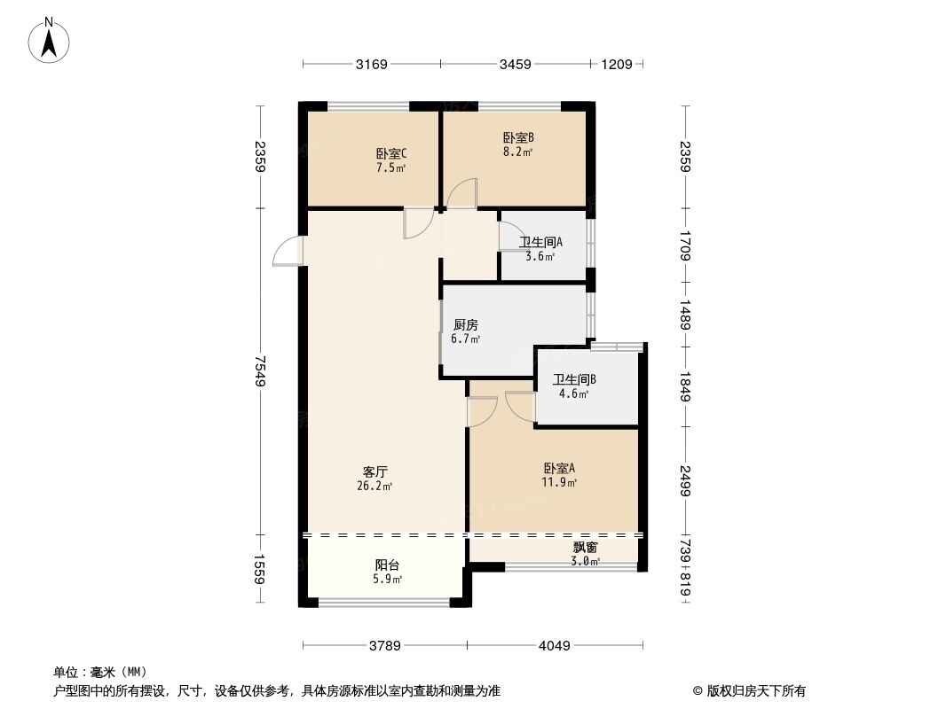 大华锦绣四季户型类别:3户型面积:99.00平方米-135.