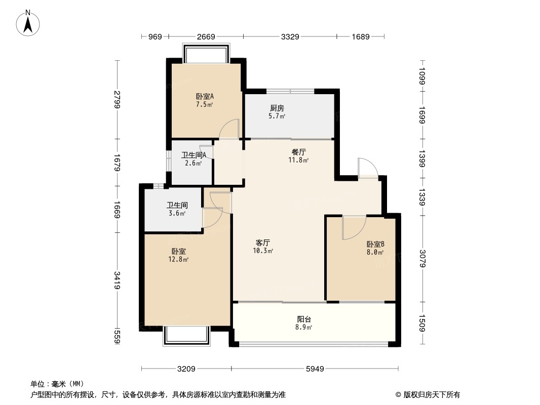 户型图:蓝光雍锦逸境府3居室户型图