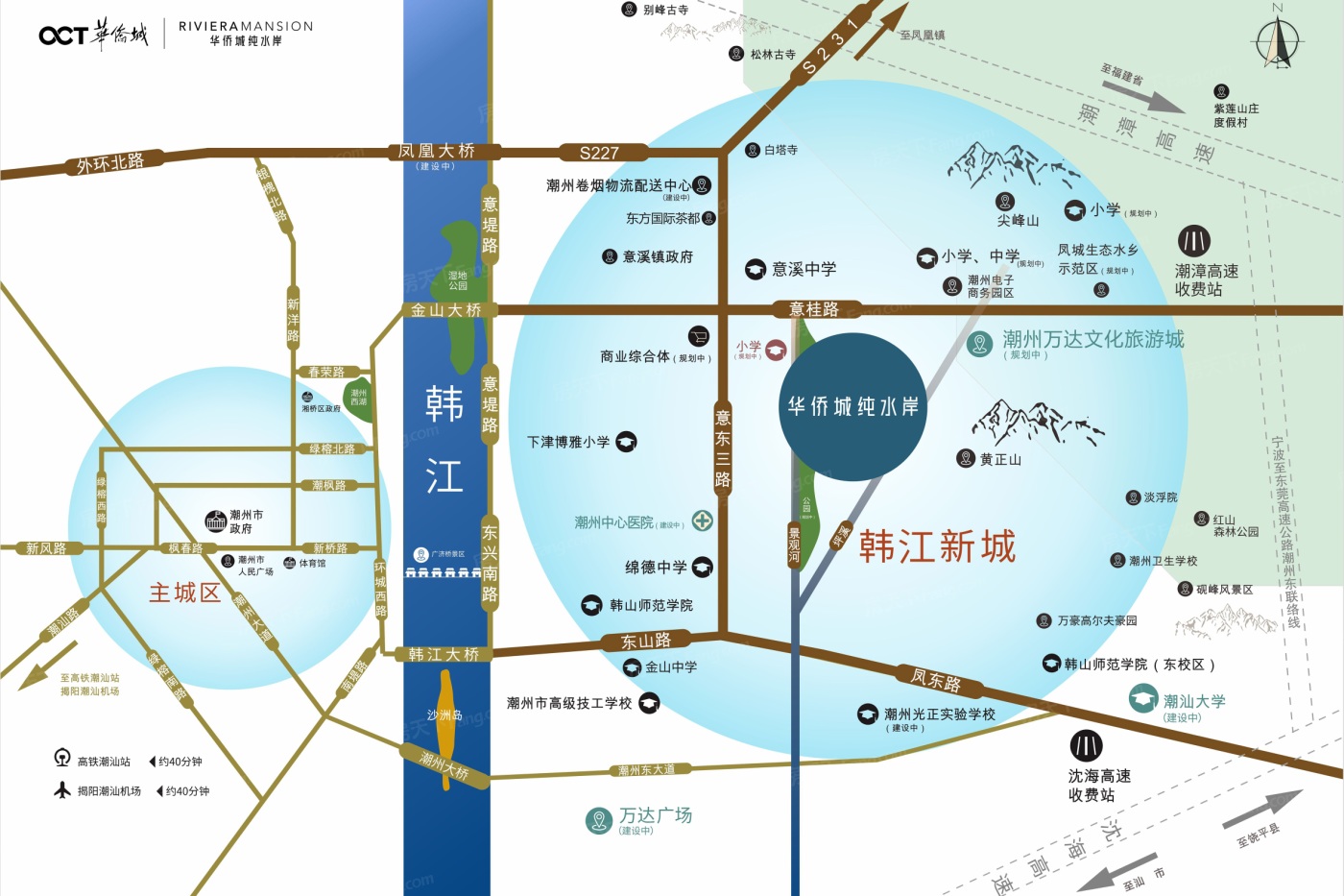 地段交通 楼盘地址:潮州韩东新城意溪意东三路中段 公交 石牌村-公交