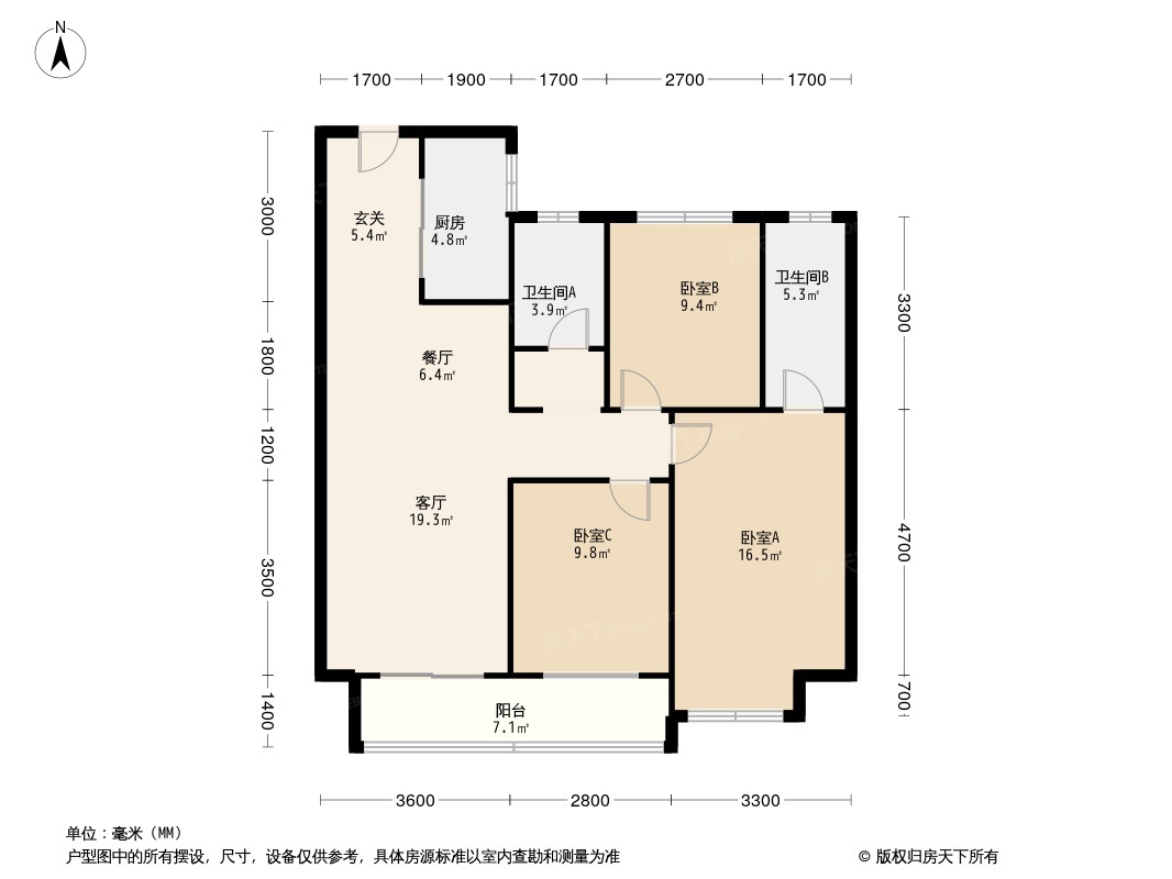 户型图:新影华翔城3居室户型图