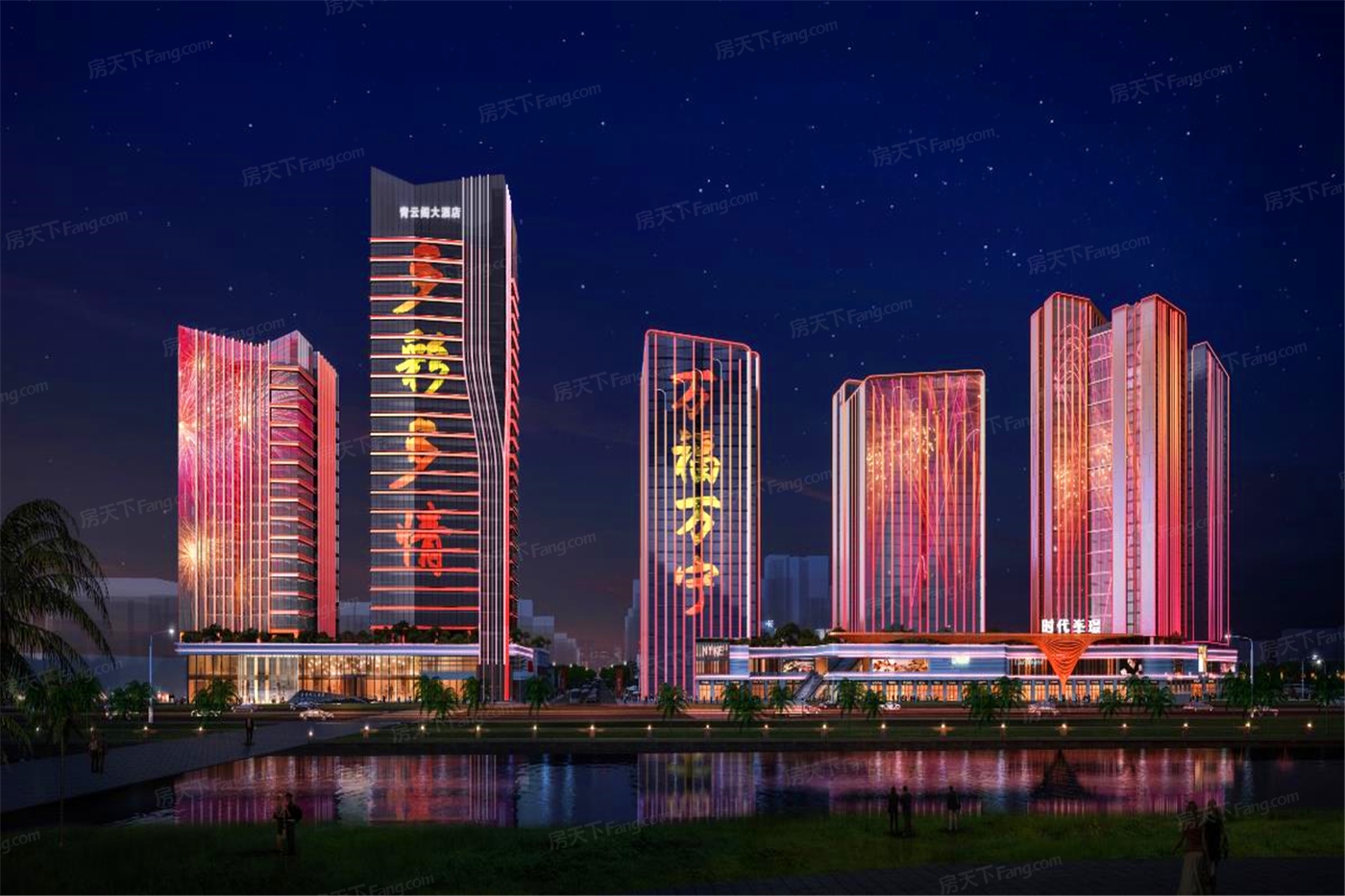 效果图:建筑夜景透视图