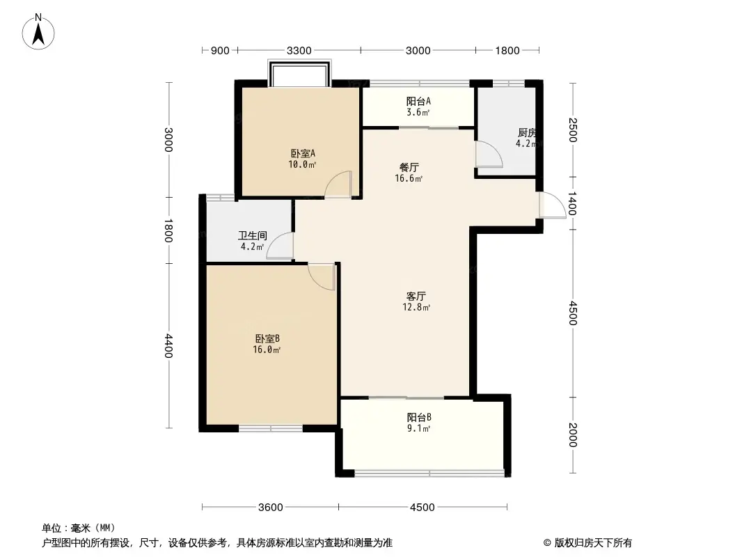 户型图:世茂璀璨时代2居室户型图