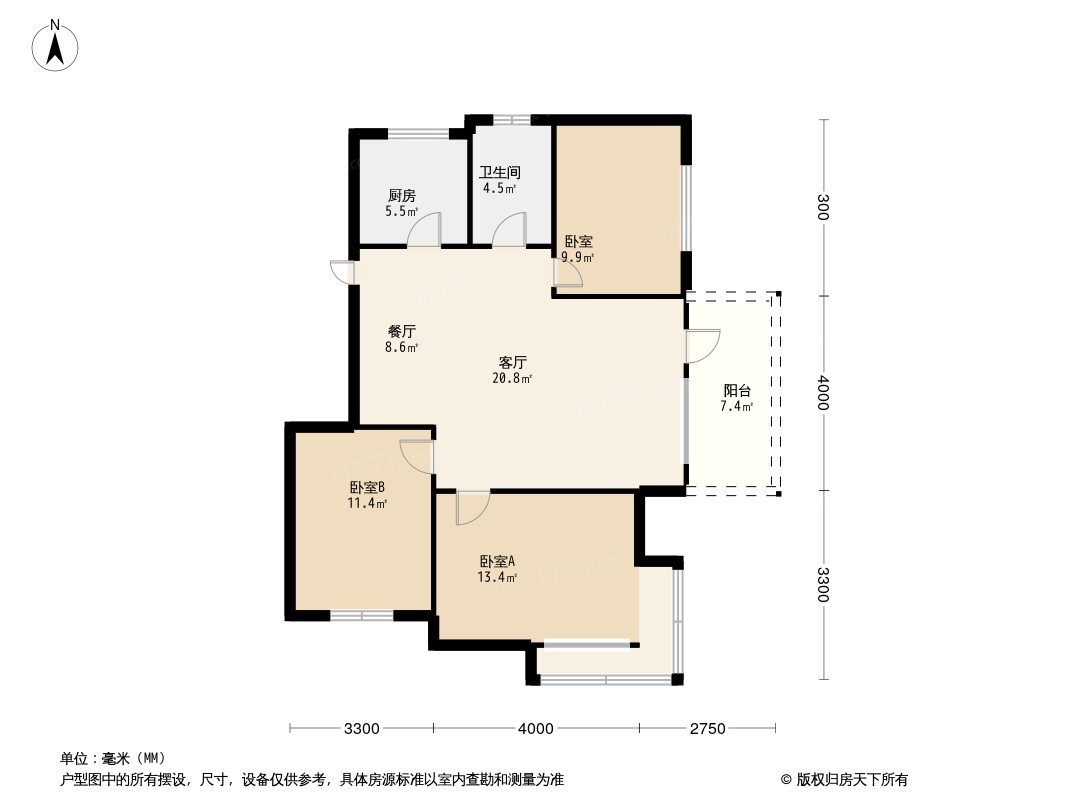 户型图:中铁春风十里3居室户型图