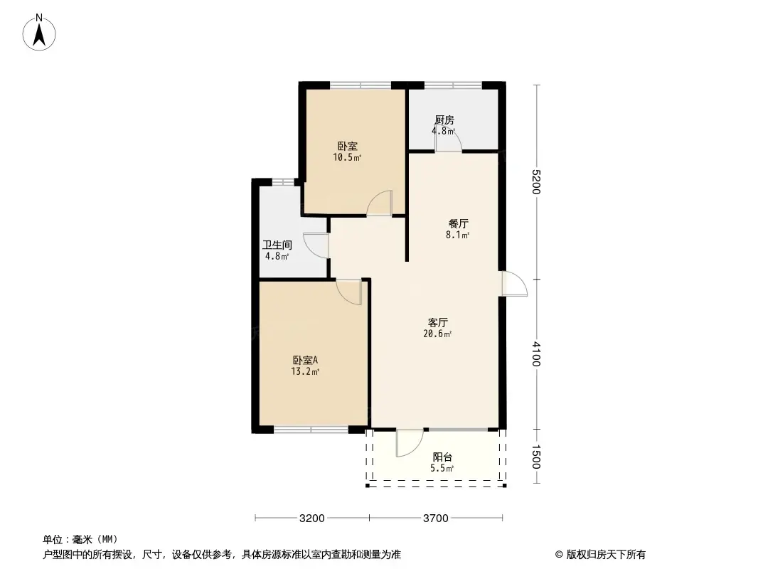 户型图:中铁春风十里2居室户型图