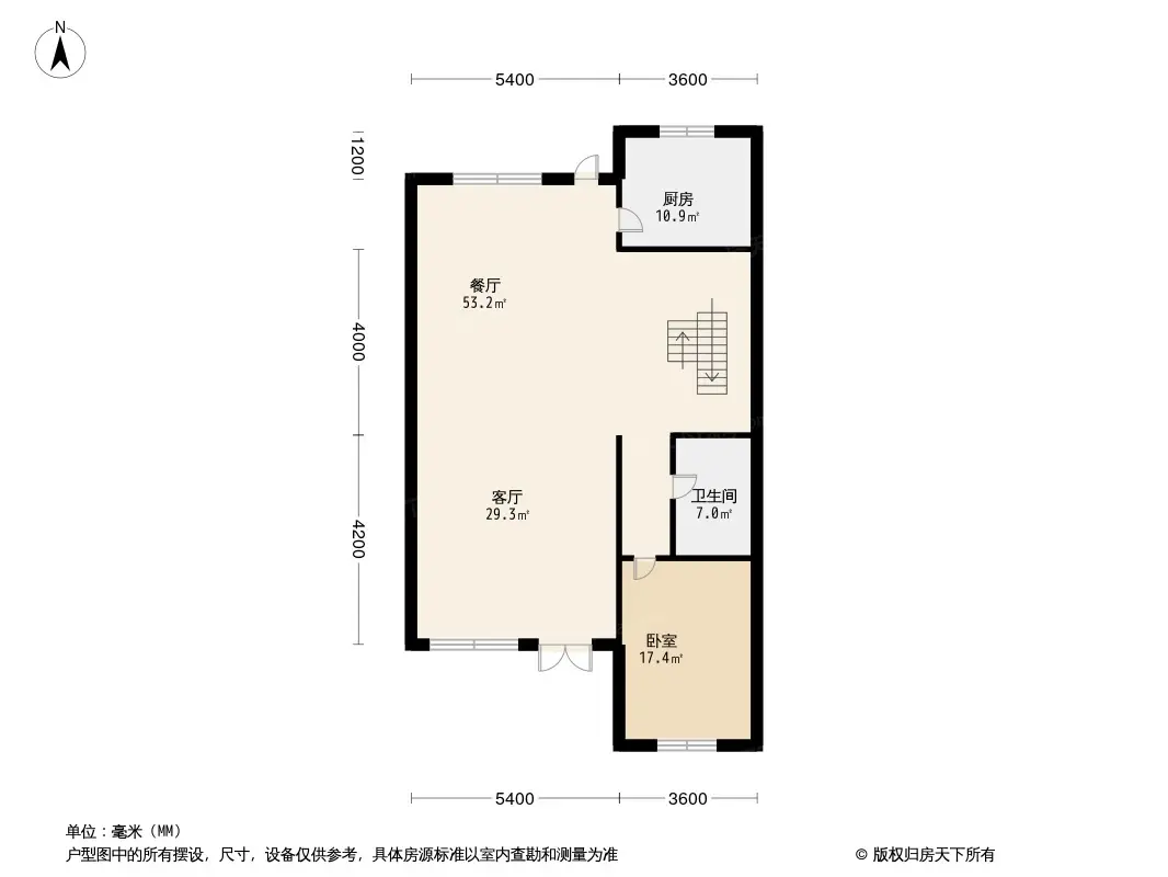 80分/5分 南北通透,户型方正,动静分离,客厅,卧室朝南