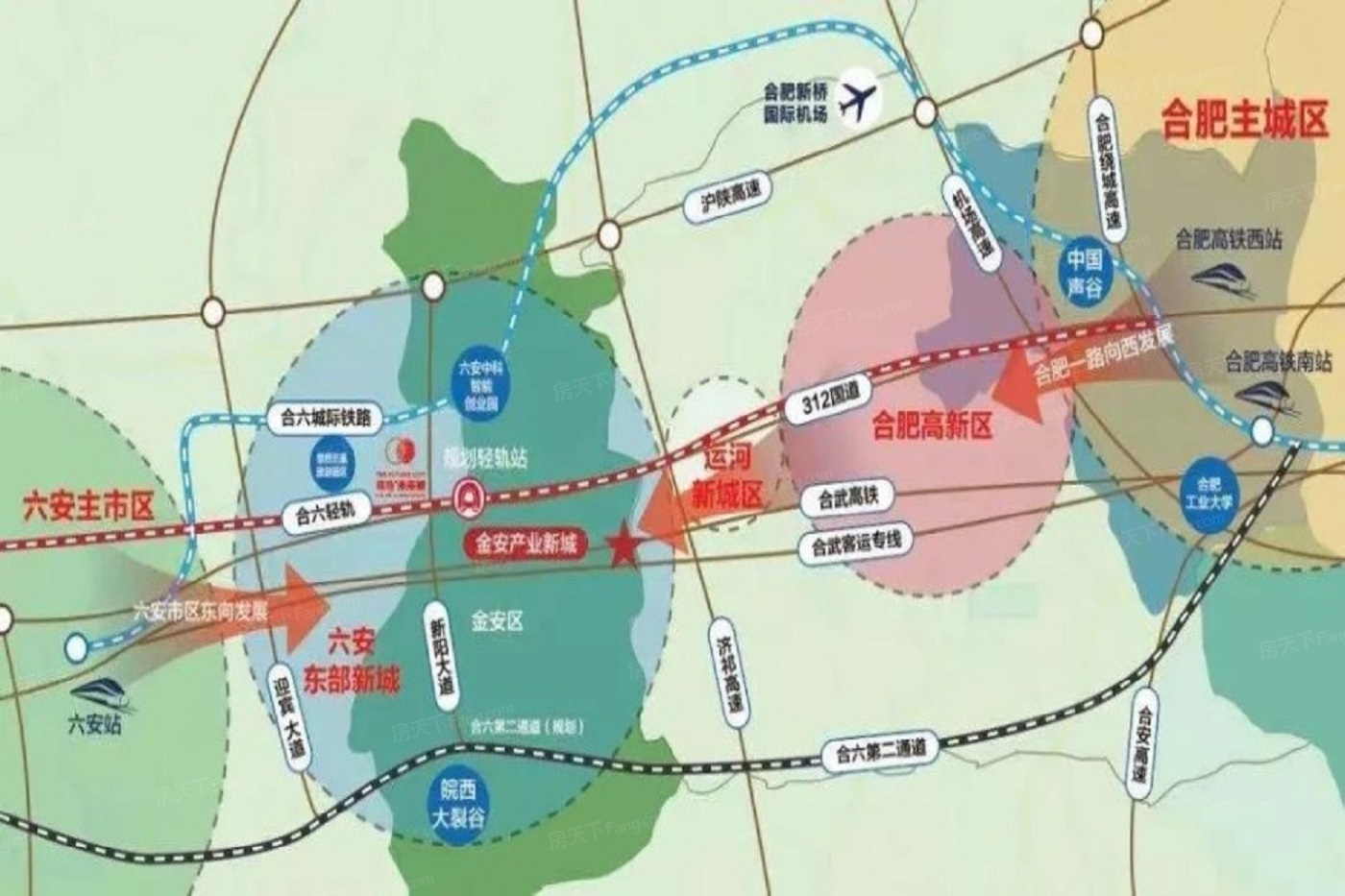 计划s2合六轻轨(预计今年开建),合六城际铁路(规划中)以及金安