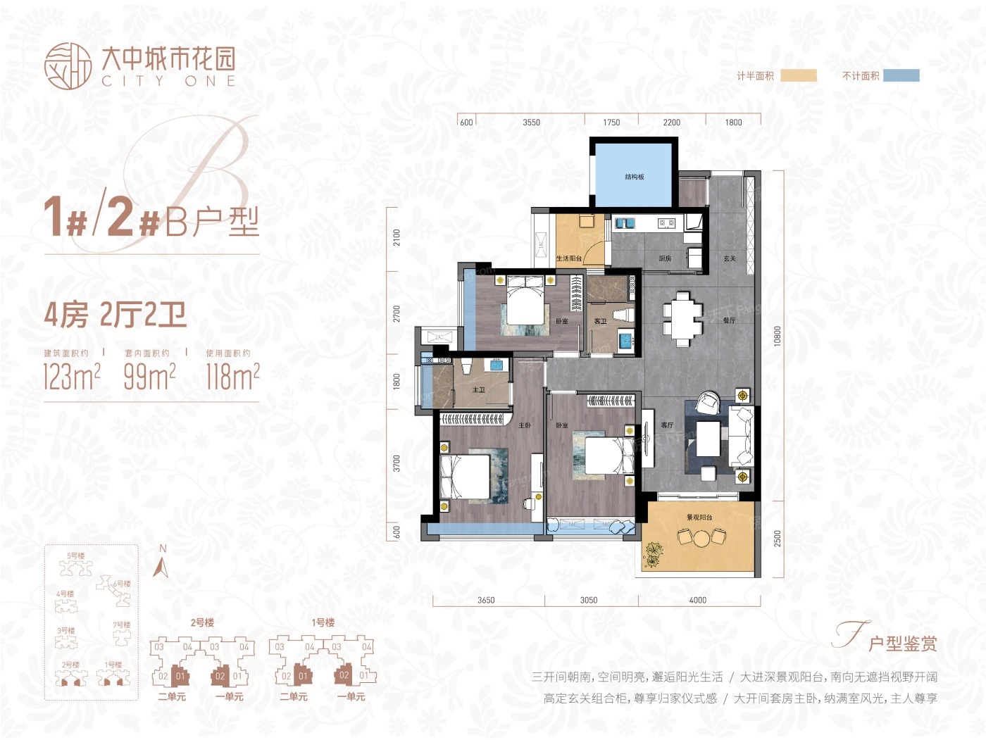 户型图:1、2栋B户型