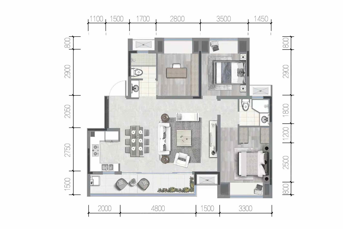 户型图:建面99平户型