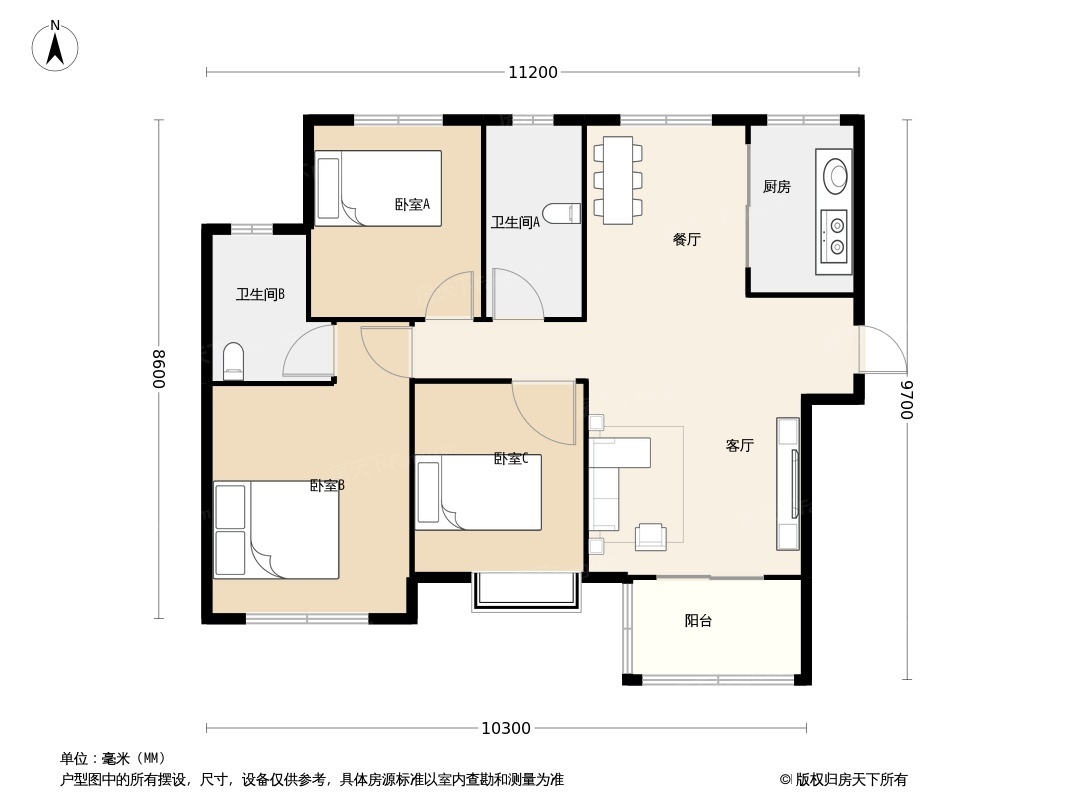 户型图:建面约106㎡A1户型