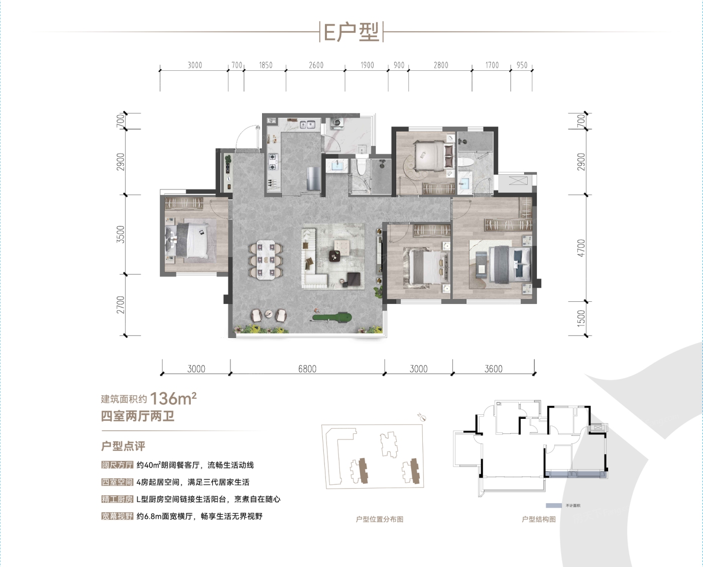 户型图:E户型136㎡