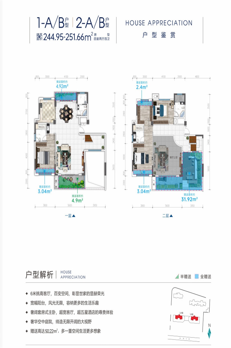 户型图:1-A-B、2-A-B户型-1号楼复式户型-洋房