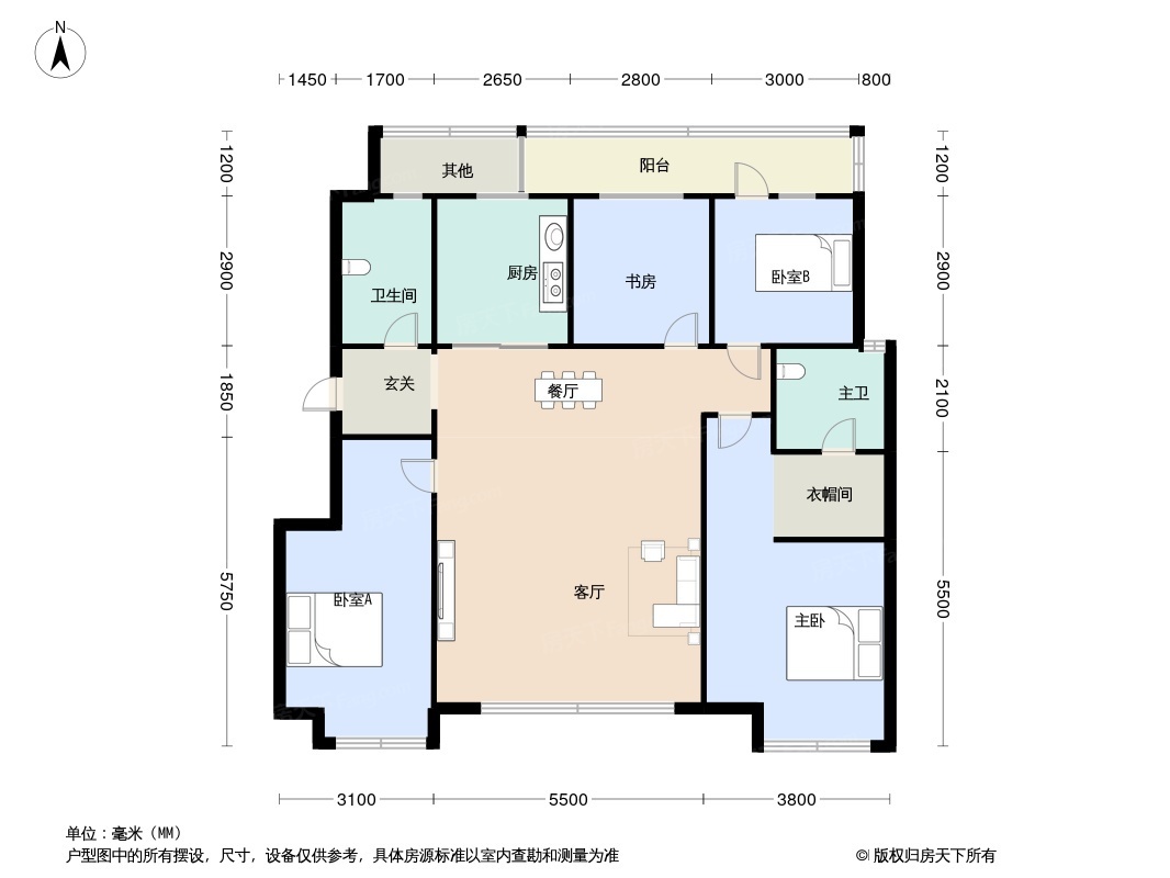 户型图:洋房126平标准层户型