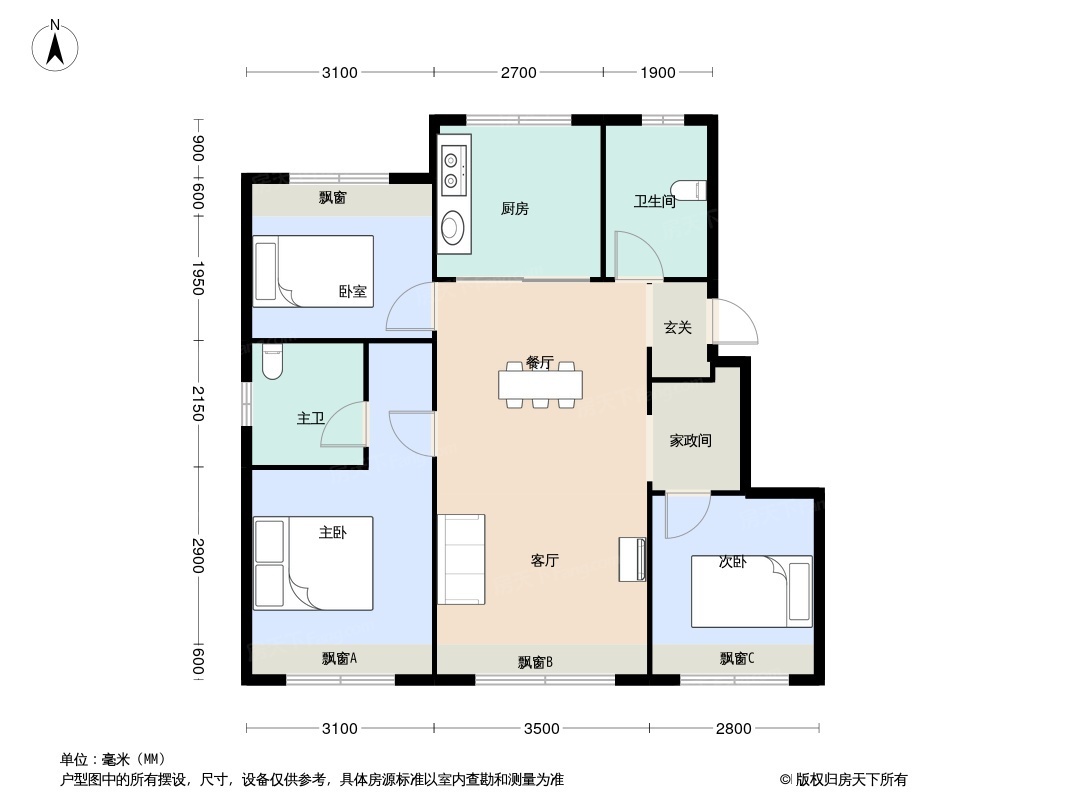 户型图:96平户型