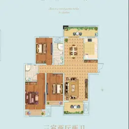 建业春天里户型图223室2厅2卫1厨 建面135㎡