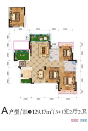 山水文苑4室2厅1厨2卫建面129.17㎡