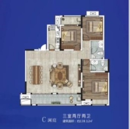 中蓝·香溪湾3室2厅1厨2卫建面118.12㎡