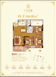 华西新城3室2厅2厨1卫建面106.65㎡