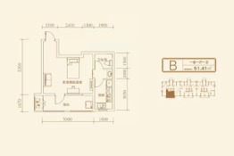 望京花园1室1厅1厨1卫建面51.41㎡