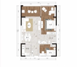 国安海岸2室2厅1厨1卫建面77.00㎡