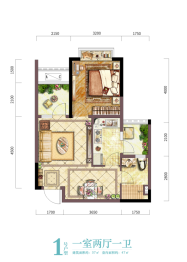 恒大湖山半岛1室2厅1厨1卫建面57.00㎡