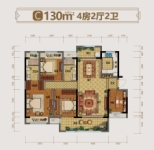 吾悦和府C户型 4房2厅2卫 建面约130㎡