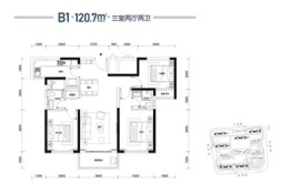 绿地长沙城际空间站3室2厅1厨2卫建面120.70㎡