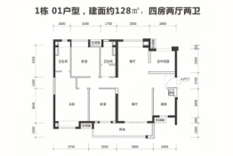 保利·和悦华锦4室2厅1厨2卫建面128.00㎡