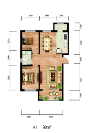 欣苑花园2室2厅1厨1卫建面98.00㎡