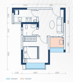 华府国际花园二期1室1厅1厨1卫建面41.42㎡