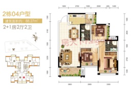 联合高峰汇3室2厅1厨2卫建面88.27㎡