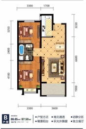 亚太国际健康城2室2厅1厨1卫建面86.65㎡