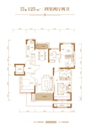 远洋红星兰州天铂4室2厅1厨2卫建面125.00㎡